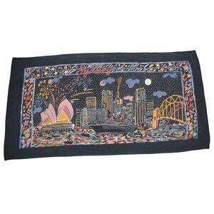 Rare Vintage 80s Ken Done Art Print Beach Towel Sydney Harbor at Night As Is
